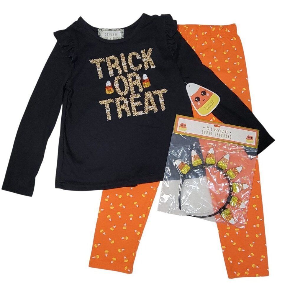 BTween Trick Or Treat Halloween Outfit Girls Size 4‎ Candy Corn Headband Holiday